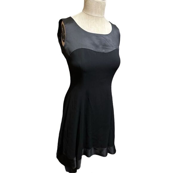 Linda Allard Ellen Tracy Sleeveless Satin Trim Black Fit Flare Dress Womens Sz 4 - Picture 4 of 11
